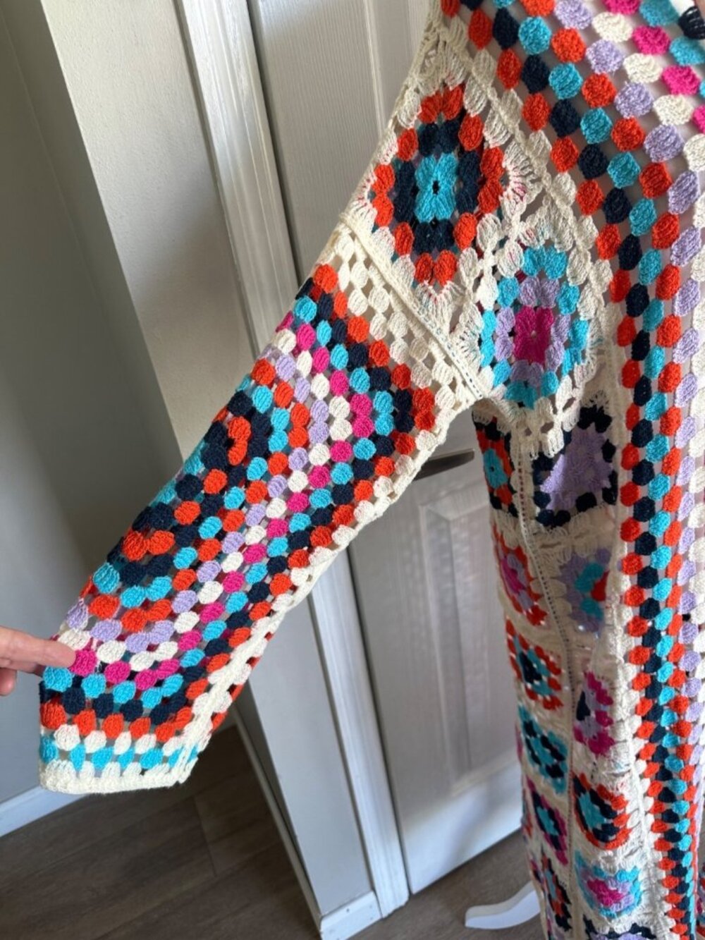 POL Mosaic Crochet Cardigan Cottagecore Granny Squares Boho One Size - Picture 8 of 9
